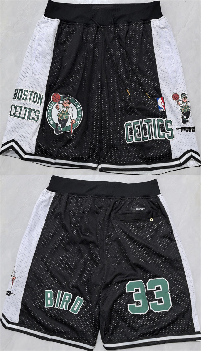 Men's Boston Celtics 33 Black White Shorts (Run Small)