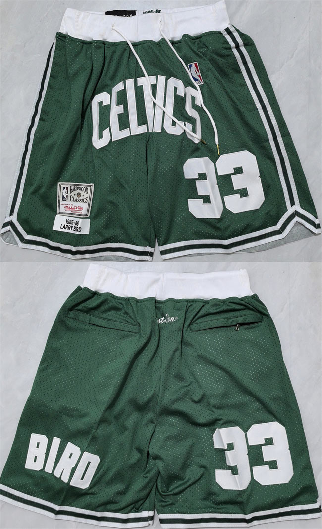 Men's Boston Celtics 33 Larry Bird Green Shorts (Run Small)