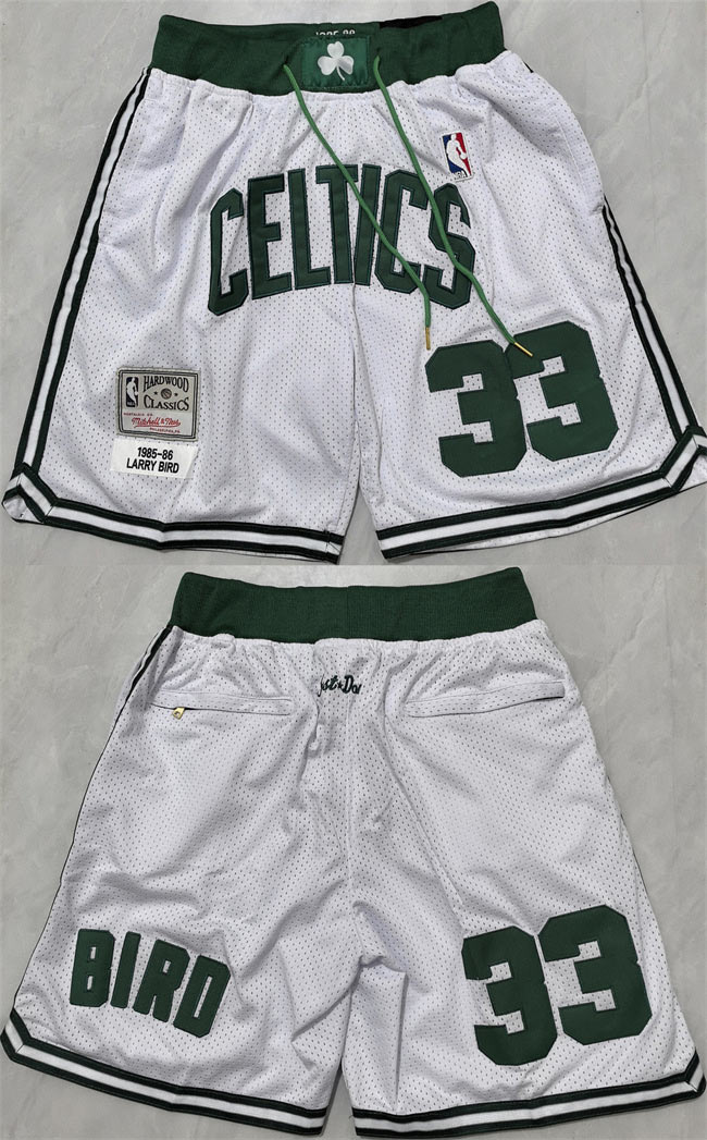 Men's Boston Celtics 33 Larry Bird White Shorts (Run Small)