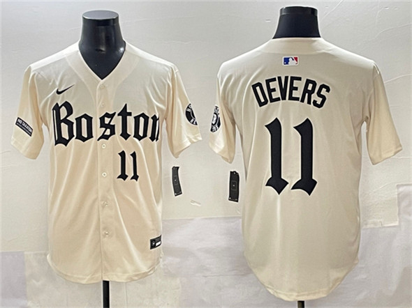 Men's Boston Red Sox 11 Rafael Devers Cream Gothic Vapor Limited Stitched Baseball Jersey
