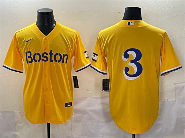 Men's Boston Red Sox 3 Ceddanne Rafaela Gold City Connect Stitched Baseball Jersey