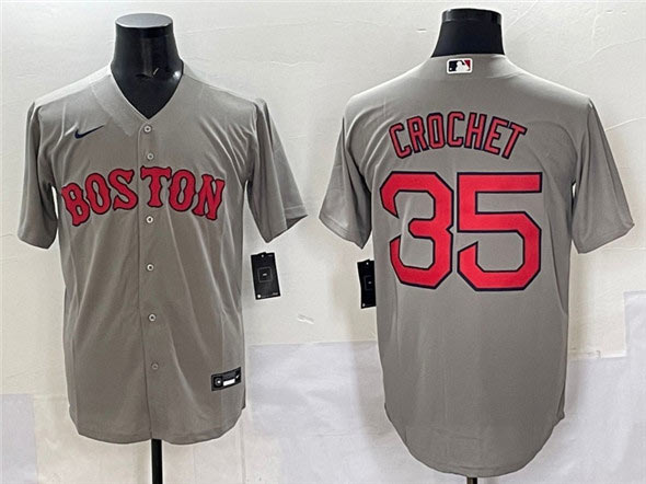 Men's Boston Red Sox 35 Garrett Crochet Gray Cool Base Stitched Baseball Jersey
