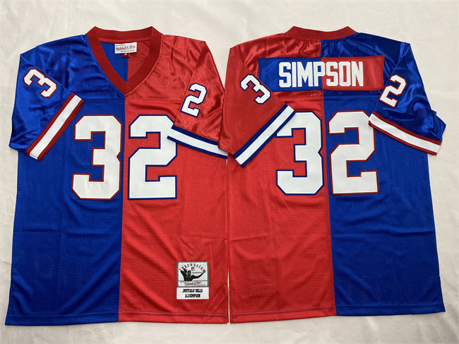 Men's Buffalo Bills 32 O.J. Simpson Blue Red Splite Throwback Stitched Jersey