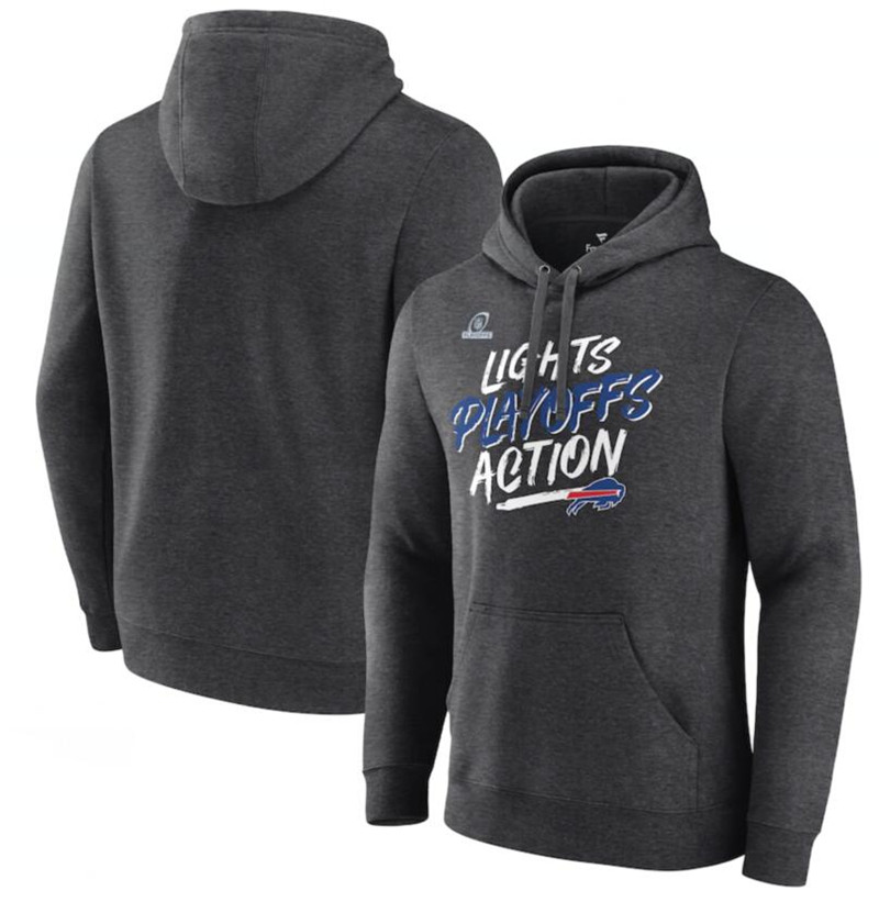 Men's Buffalo Bills Fanatics Branded Heathered Charcoal 2021 NFL Playoffs Bound Lights Action Pullover Hoodie