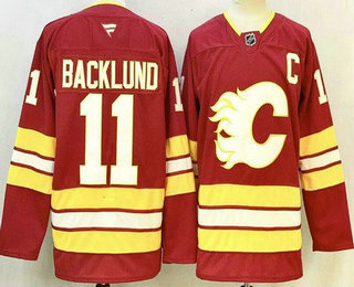 Men's Calgary Flames 11 Mikael Backlund Red Authentic Jersey
