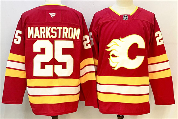Men's Calgary Flames 25 Jacob Markstrom Red 2024 25 Home Stitched Hockey Jersey