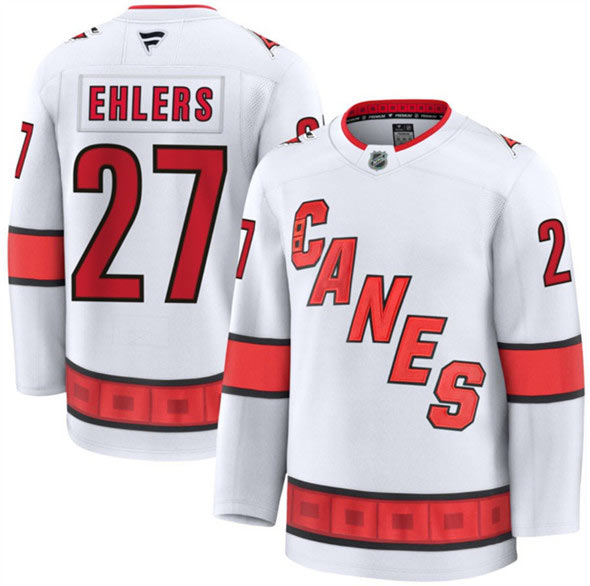 Men's Carolina Hurricanes 27 Nikolaj Ehlers White 2024 25 Away Stitched Hockey Jersey