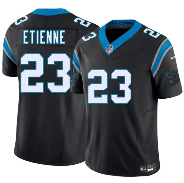 Men's Carolina Panthers 23 Trevor Etienne Black 2025 Draft F.U.S.E. Vapor Limited Football Stitched Jersey
