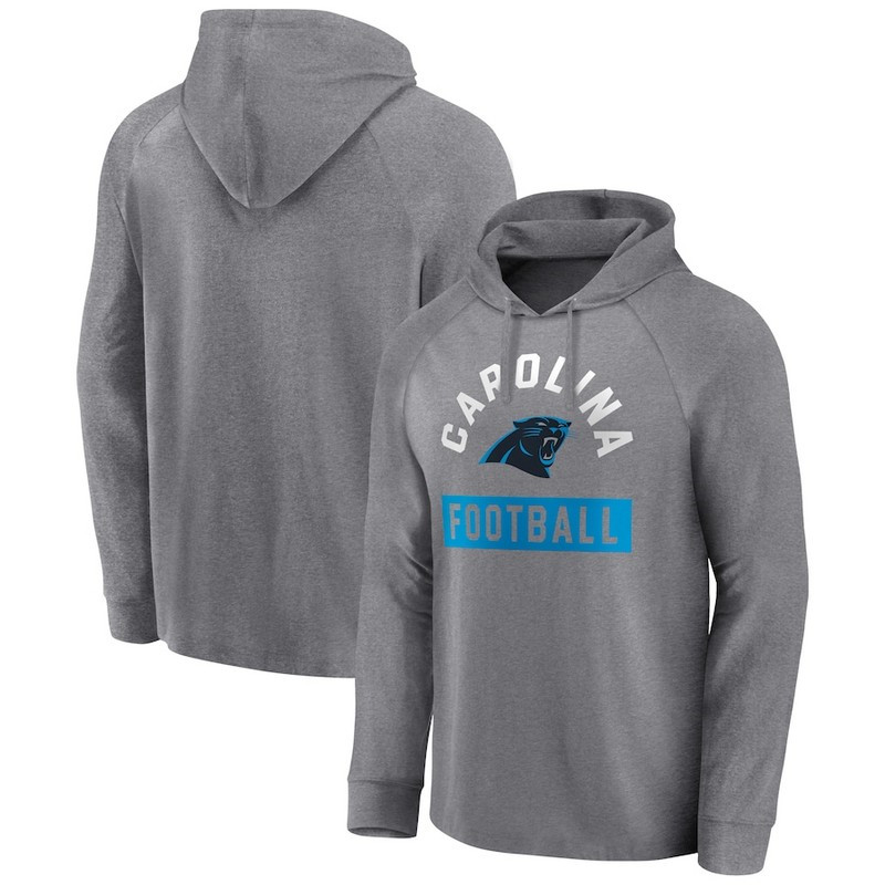 Men's Carolina Panthers Fanatics Branded Heathered Gray No Time Off Raglan Pullover Hoodie