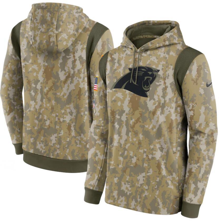 Men's Carolina Panthers Nike Camo 2021 Salute To Service Therma Performance Pullover Hoodie