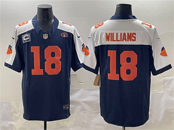 Men's Chicago Bears 18 Caleb Williams Navy White F.U.S.E. With 1 star C Patch And No. 51 Patch Throwback Football Stitched Jersey