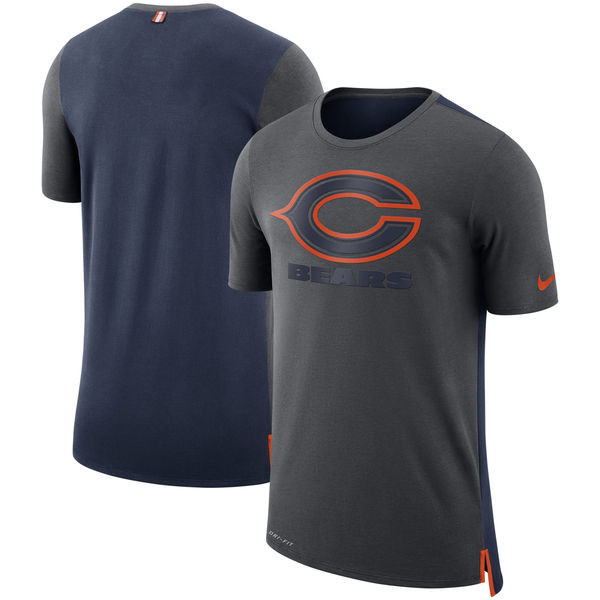 Men's Chicago Bears  Charcoal Navy Sideline Travel Mesh Performance T Shirt