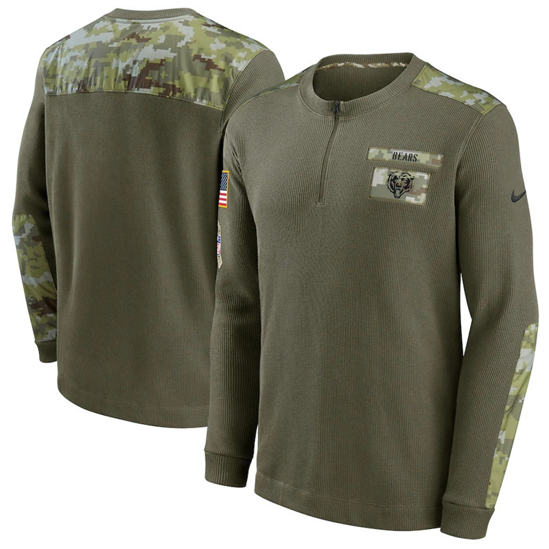 Men's Chicago Bears Nike Olive 2021 Salute To Service Henley Long Sleeve Thermal Top