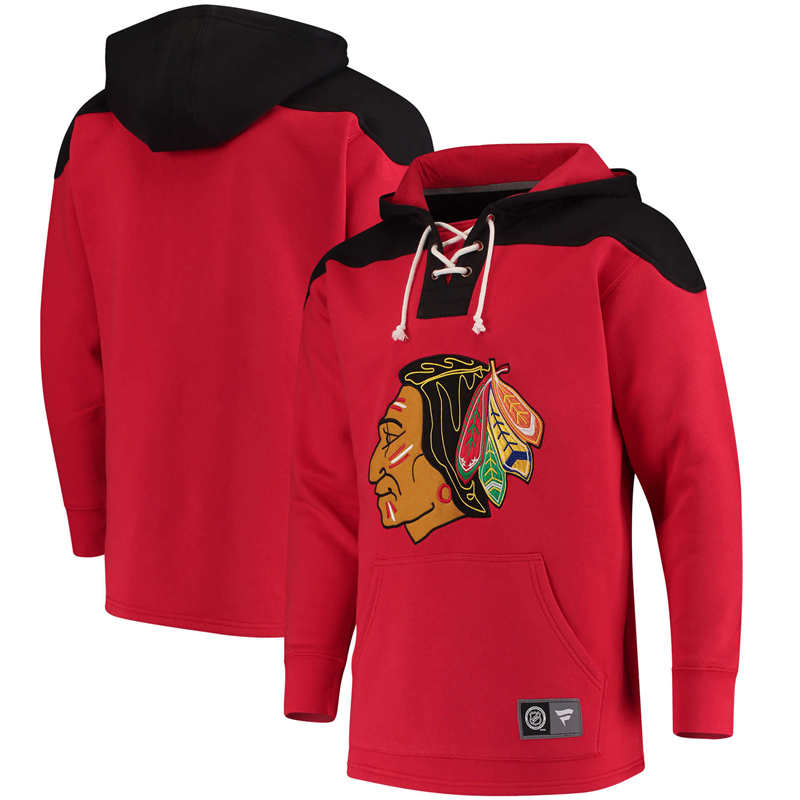 Men's Chicago Blackhawks Fanatics Branded Red Black Breakaway Lace Up Hoodie