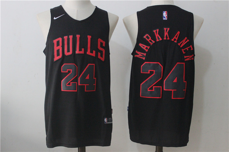 Men's Chicago Bulls #24 Lauri Markkanen All Black 2017 2018  Swingman Stitched NBA Jersey