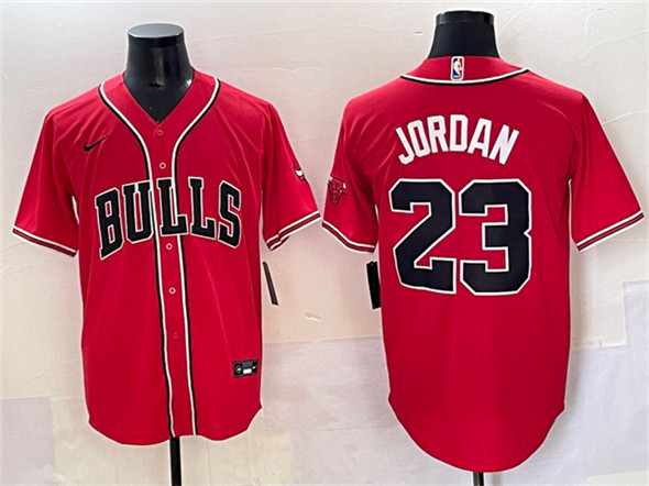 Men's Chicago Bulls 23 Michael Jordan Red Cool Base Stitched Baseball Jersey