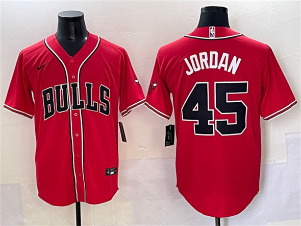 Men's Chicago Bulls 45 Michael Jordan Red Cool Base Stitched Baseball Jersey