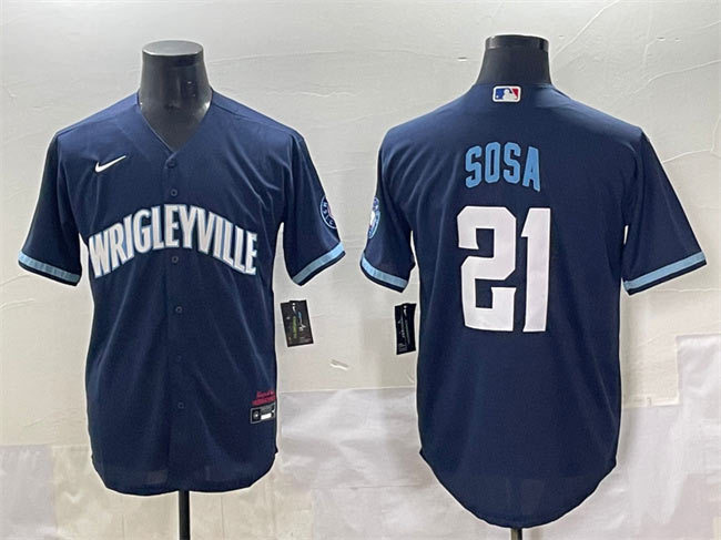 Men's Chicago Cubs 21 Sammy Sosa Navy City Connect Stitched Baseball Jersey