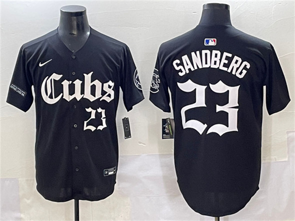 Men's Chicago Cubs 23 Ryne Sandberg Black 'Gothic North Side Edition' Vapor Premier Limited Stitched Baseball Jersey