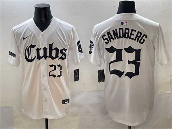 Men's Chicago Cubs 23 Ryne Sandberg White 'Gothic North Side Edition' Vapor Premier Limited Stitched Baseball Jersey