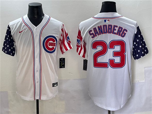 Men's Chicago Cubs 23 Ryne Sandberg White 2025 Independence Day Vapor Premier Limited Stitched Baseball Jersey