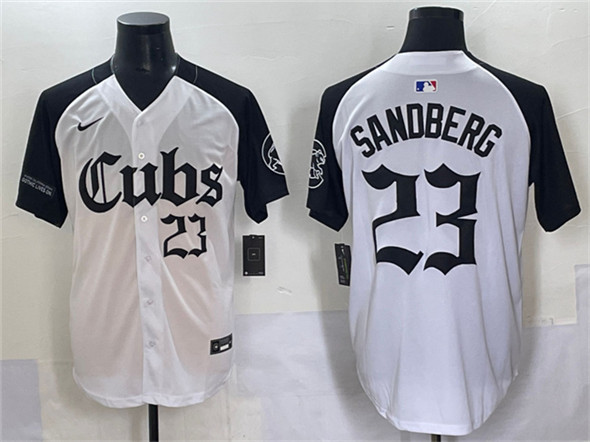 Men's Chicago Cubs 23 Ryne Sandberg White Black 'Gothic North Side Edition' Vapor Premier Limited Stitched Baseball Jersey