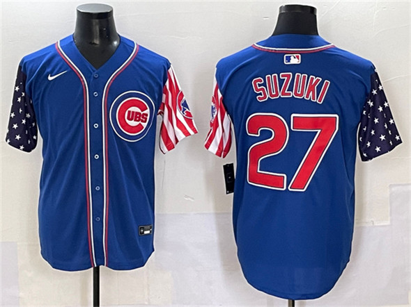 Men's Chicago Cubs 27 Seiya Suzuki Royal 2025 Independence Day Vapor Premier Limited Stitched Baseball Jersey