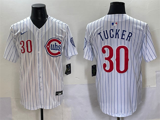 Men's Chicago Cubs 30 Kyle Tucker White Pinstripe 2nd Alternate Limited Stitched Baseball Jersey