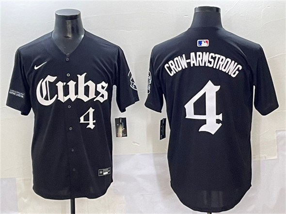 Men's Chicago Cubs 4 Pete Crow Armstrong Black 'Gothic North Side Edition' Vapor Premier Limited Stitched Baseball Jersey