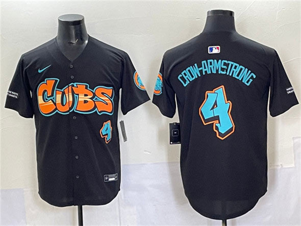 Men's Chicago Cubs 4 Pete Crow Armstrong Black 'Graffiti North Side Edition' Vapor Premier Limited Stitched Baseball Jersey