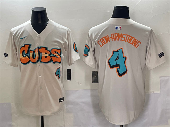 Men's Chicago Cubs 4 Pete Crow Armstrong Cream 'Graffiti North Side Edition' Vapor Premier Limited Stitched Baseball Jersey