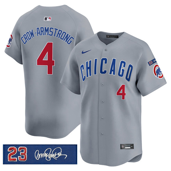 Men's Chicago Cubs 4 Pete Crow Armstrong Gray 'Ryne Sandberg Tribute' Vapor Limited V3 Stitched Baseball Jersey
