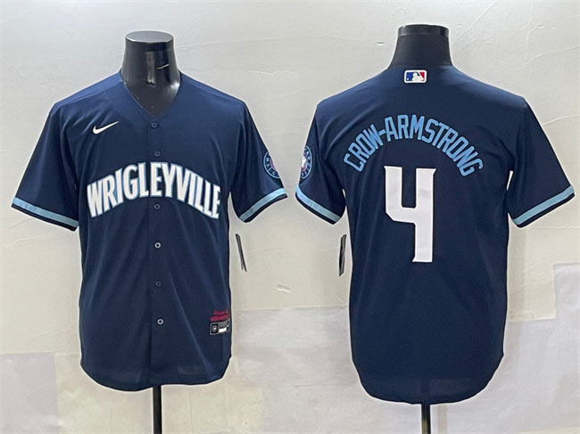 Men's Chicago Cubs 4 Pete Crow Armstrong Navy City Connect Stitched Baseball Jersey