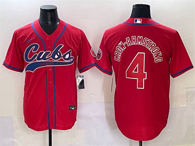 Men's Chicago Cubs 4 Pete Crow Armstrong Red Cool Base Stitched Baseball Jersey