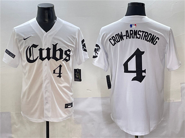 Men's Chicago Cubs 4 Pete Crow Armstrong White 'Gothic North Side Edition' Vapor Premier Limited Stitched Baseball Jersey