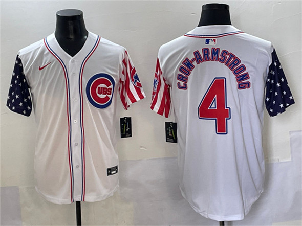 Men's Chicago Cubs 4 Pete Crow Armstrong White 2025 Independence Day Vapor Premier Limited Stitched Baseball Jersey