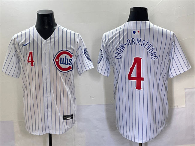 Men's Chicago Cubs 4 Pete Crow Armstrong White Pinstripe 2nd Alternate Limited Stitched Baseball Jersey