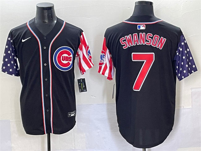 Men's Chicago Cubs 7 Dansby Swanson Black 2025 Independence Day Vapor Premier Limited Stitched Baseball Jersey