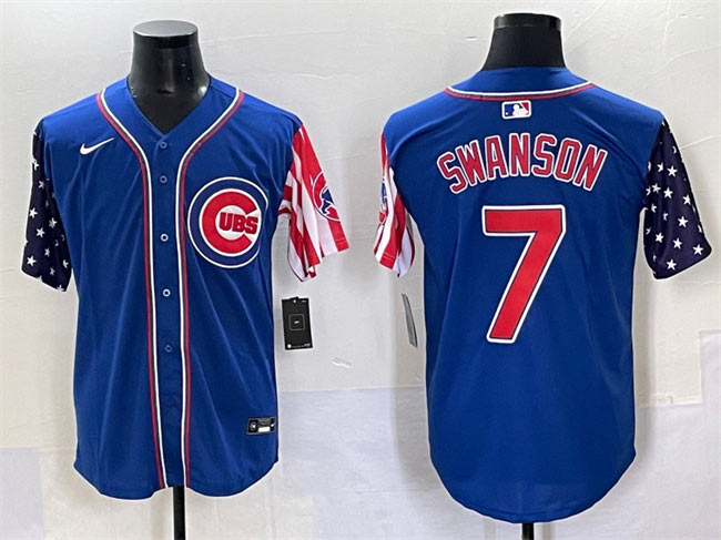 Men's Chicago Cubs 7 Dansby Swanson Royal 2025 Independence Day Vapor Premier Limited Stitched Baseball Jersey