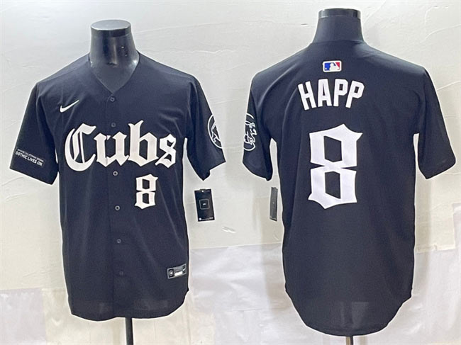 Men's Chicago Cubs 8 Ian Happ Black 'Gothic North Side Edition' Vapor Premier Limited Stitched Baseball Jersey