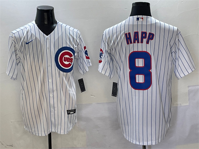 Men's Chicago Cubs 8 Ian Happ White Cool Base Stitched Baseball Jersey