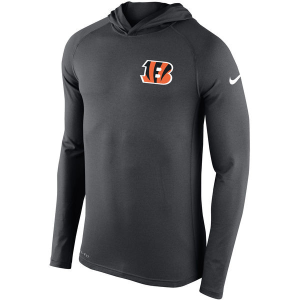 Men's Cincinnati Bengals  Charcoal Stadium Touch Hooded Performance Long Sleeve T Shirt