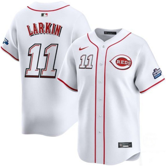Men's Cincinnati Reds 11 Barry Larkin White 2025 Speedway Classic Home Limited Stitched Baseball Jersey