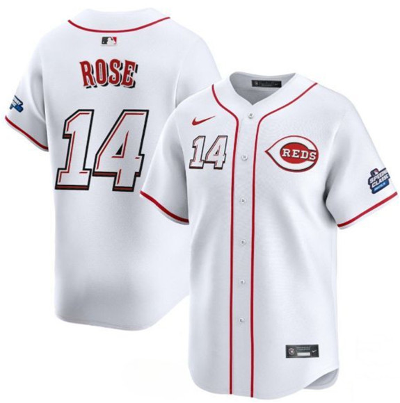 Men's Cincinnati Reds 14 Pete Rose White 2025 Speedway Classic Home Limited Stitched Baseball Jersey