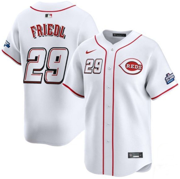 Men's Cincinnati Reds 29 TJ Friedl White 2025 Speedway Classic Home Limited Stitched Baseball Jersey