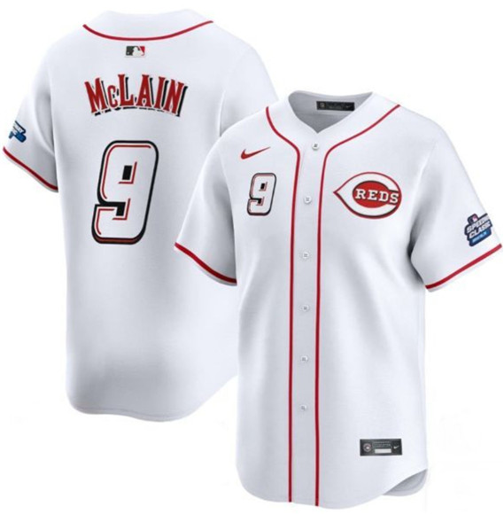 Men's Cincinnati Reds 9 Matt McLain White 2025 Speedway Classic Home Limited Stitched Baseball Jersey