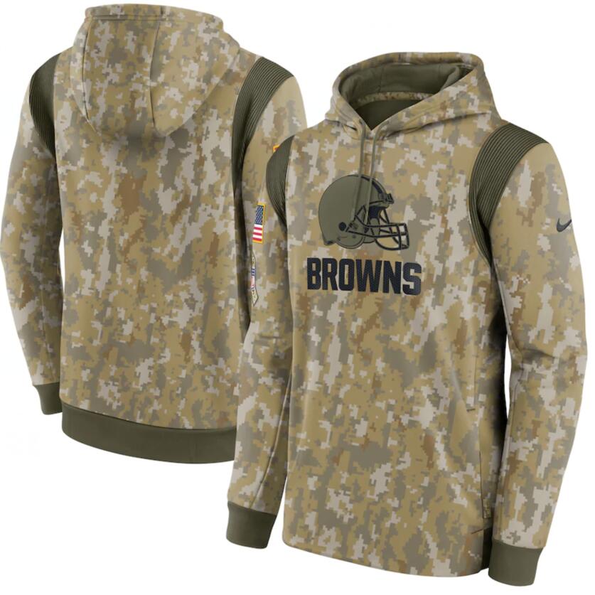Men's Cleveland Browns Nike Camo 2021 Salute To Service Therma Performance Pullover Hoodie