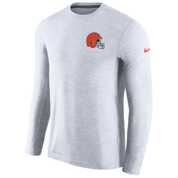 Men's Cleveland Browns  White Coaches Long Sleeve Performance T Shirt