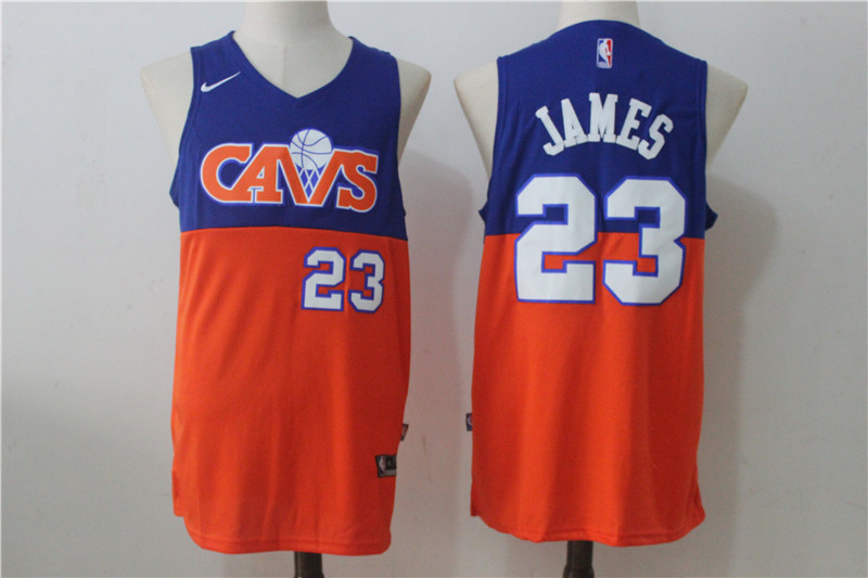 Men's Cleveland Cavaliers #23 LeBron James Royal Blue with Orange Fadeaway 2017 2018  Swingman Stitched NBA Jersey