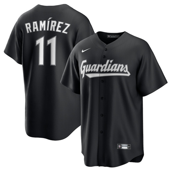 Men's Cleveland Guardians 11 José Ramírez Black Lights Out Limited Stitched Baseball Jersey